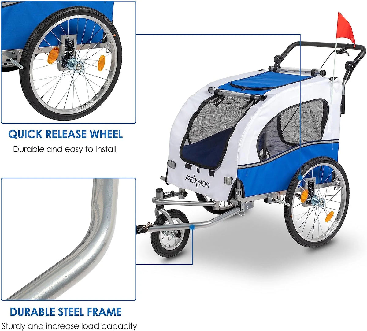 2-in-1 Dog Bike Trailer Pet Stroller with Universal Hitch V6675