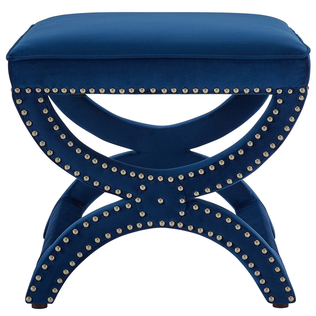 Navy Blue Velvet Accent Chair and Ottoman P5317