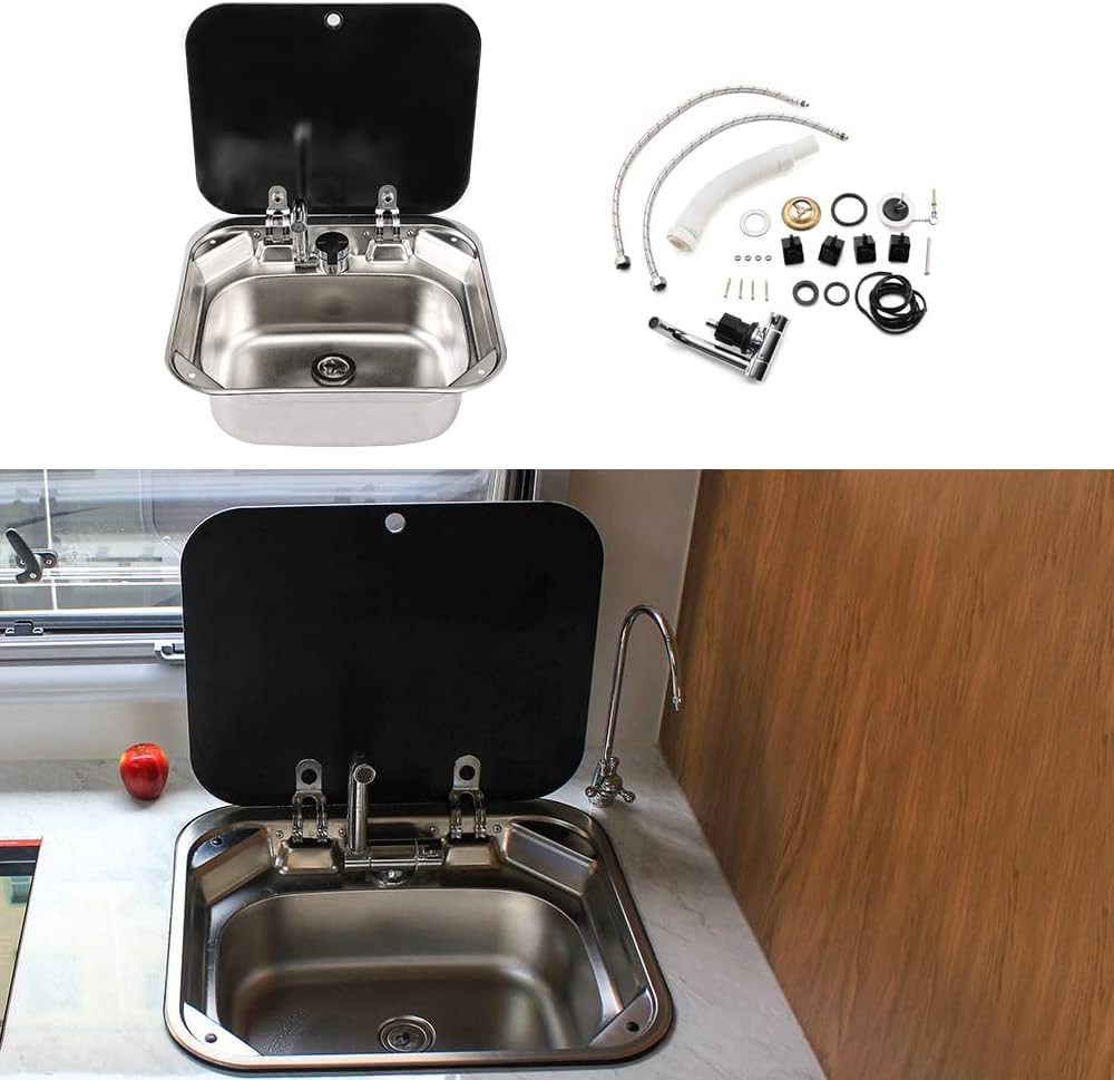 Stainless Steel Hand Wash Basin Sink with Folded Faucet Tempered Glass Lid X4708