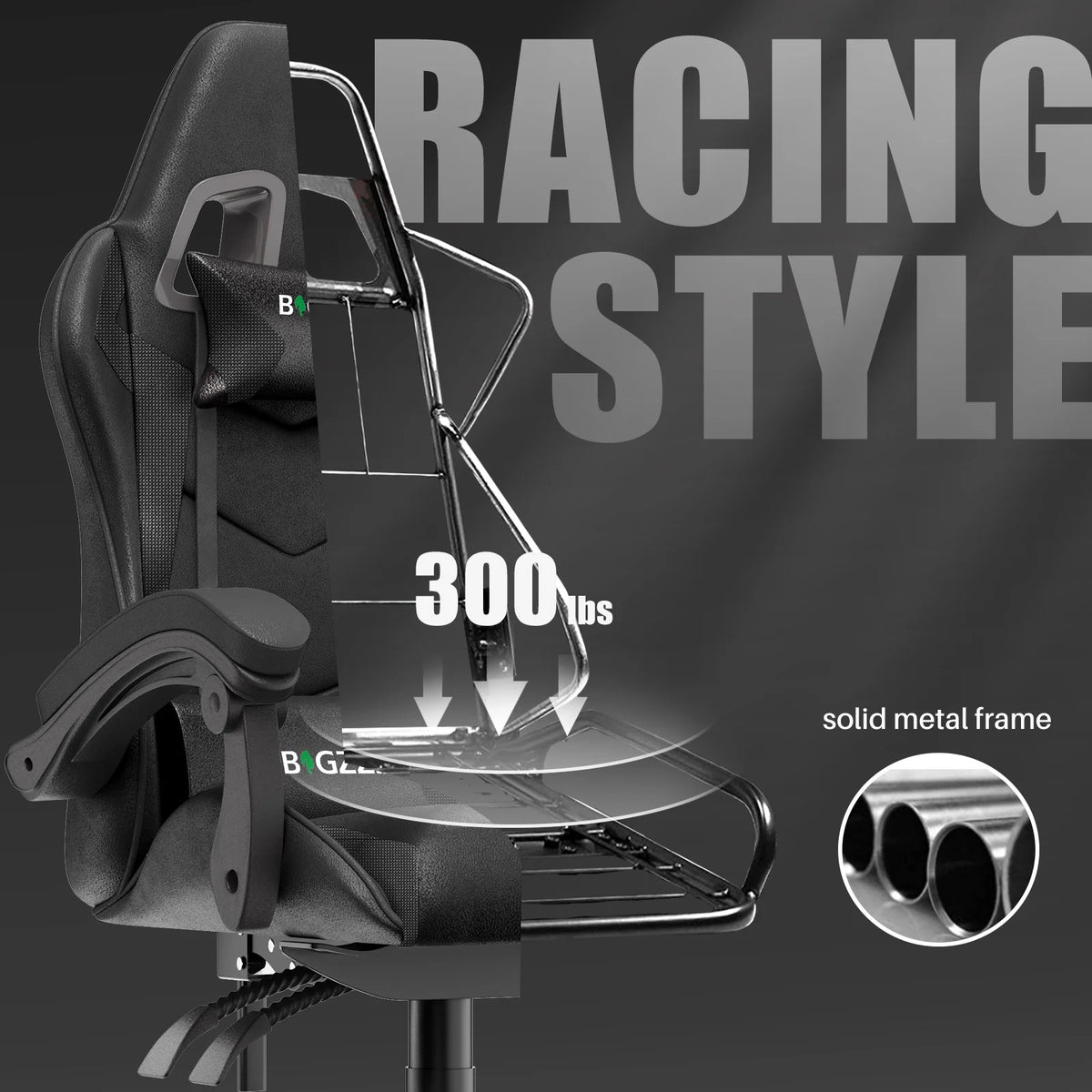 Ergonomic Gaming Chair with Headrest & Lumbar Pillow, Black B9555
