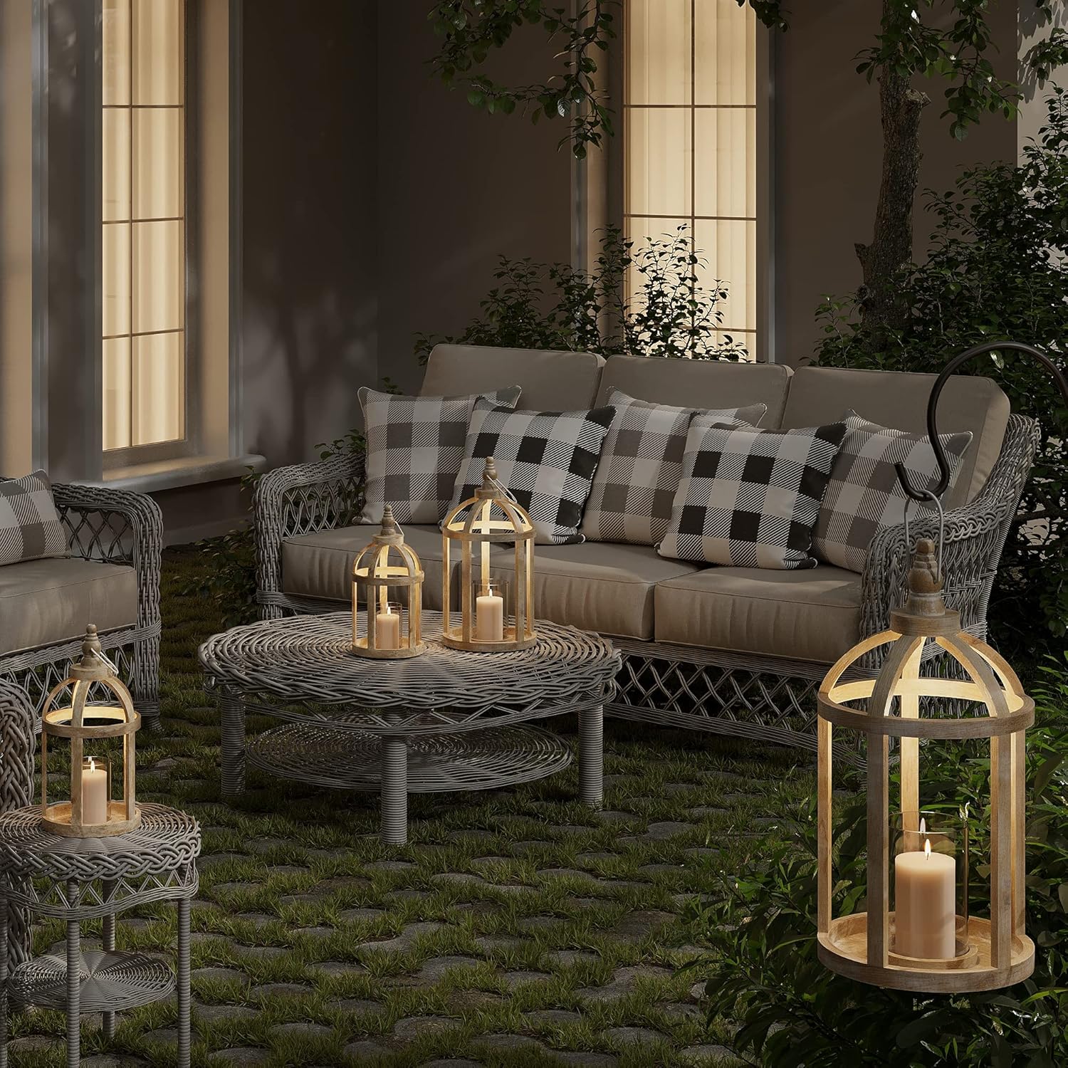 Large Whitewash Wooden Lantern Candle Holder A7042