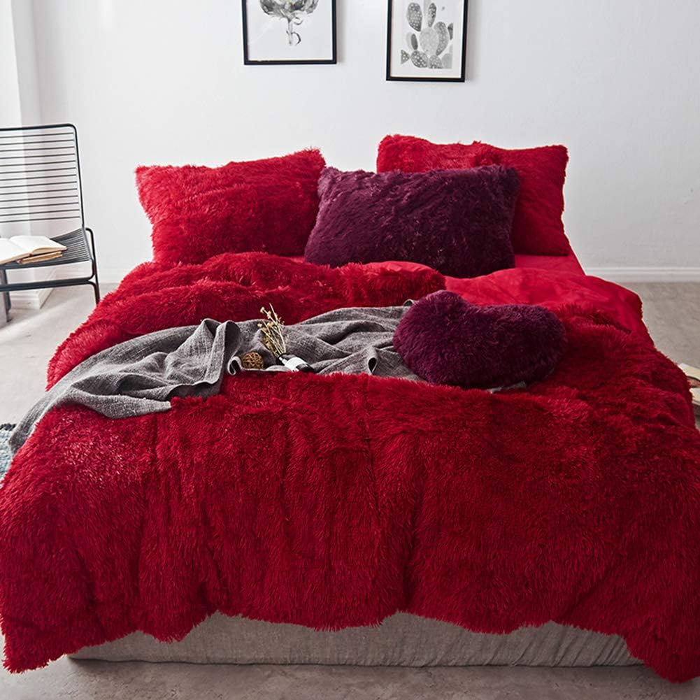 5 PCS Shaggy Duvet Cover Bedding Set (Orange, King/California King) K641