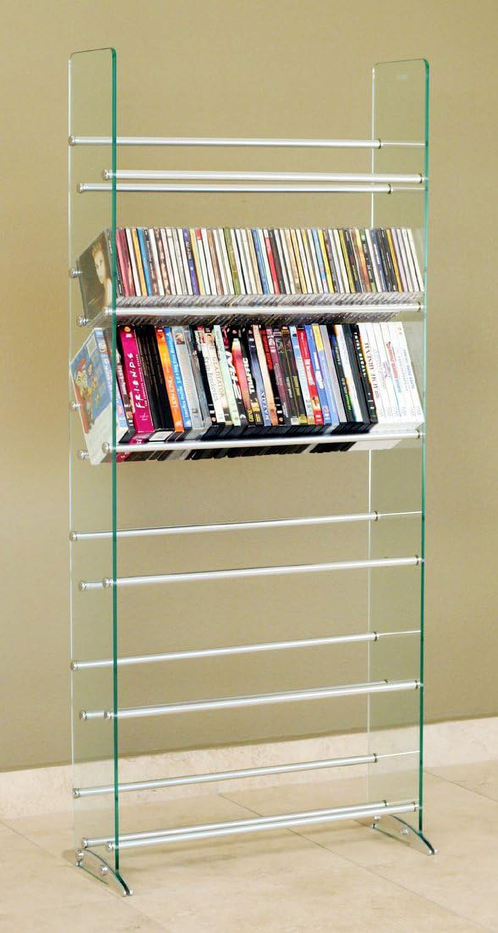 Clear/Silver Glass CD/DVD Rack V8454