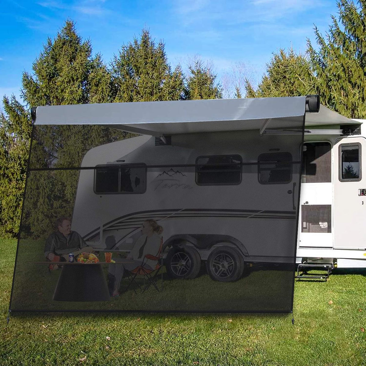 RV Awning Shade Screen with Zipper 10' x 9' Black Mesh W892433