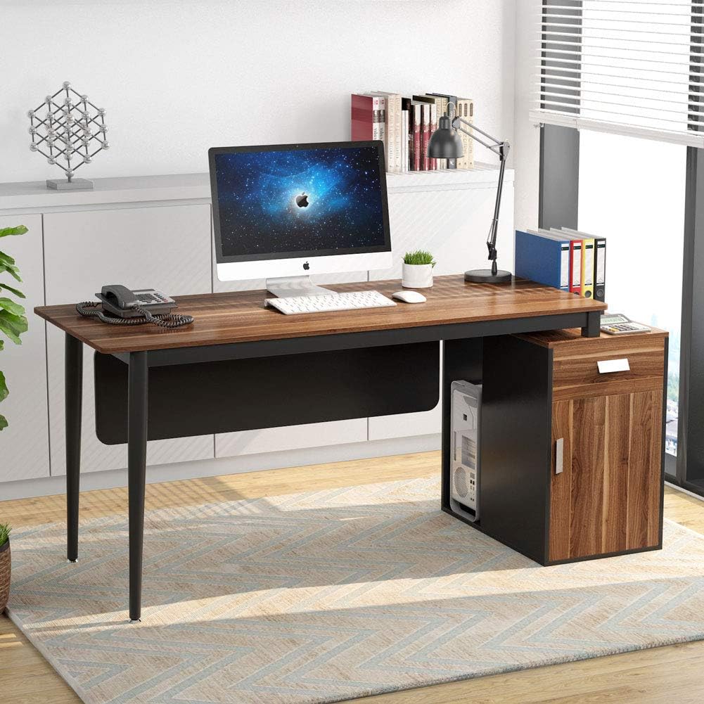 55 inch Computer Desk with Storage Cabinet and Drawer F5011