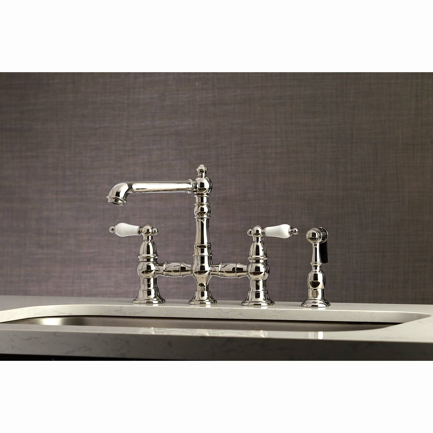 Brushed Nickel Bridge Kitchen Faucet with Sprayer N7952