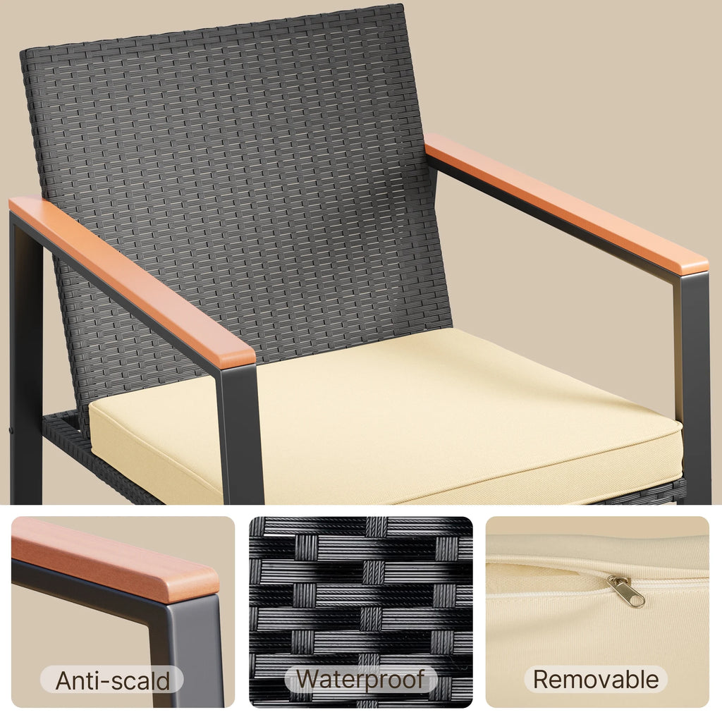 Beige Rattan Wicker Patio Rocking Chair Set with Coffee Table N1682
