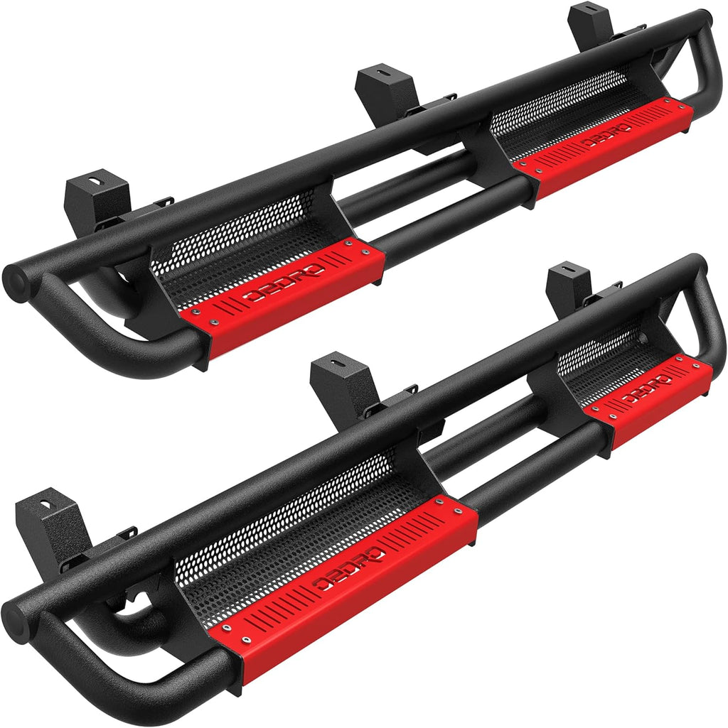 All Steel Drop Side Steps with Red Paintable Step Plates C72807