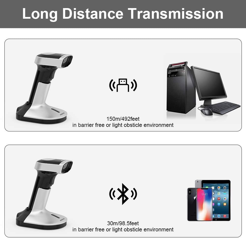 Wireless and Wired Handheld Barcode Scanner with Stand, Pack of 2 B74405