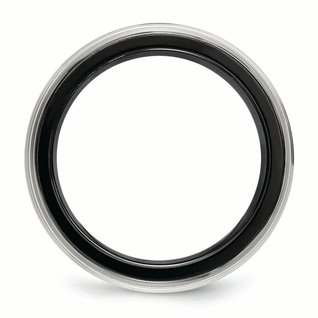 Black Ti & Titanium Polished Grooved Ring V501
