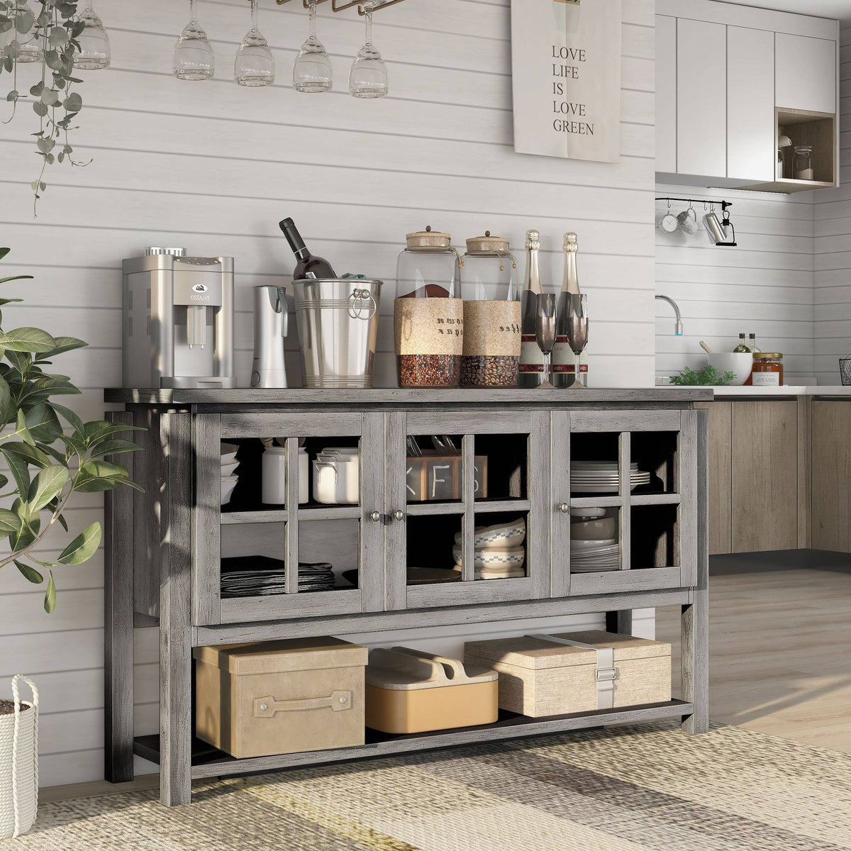Black Contemporary Buffet Table Q392