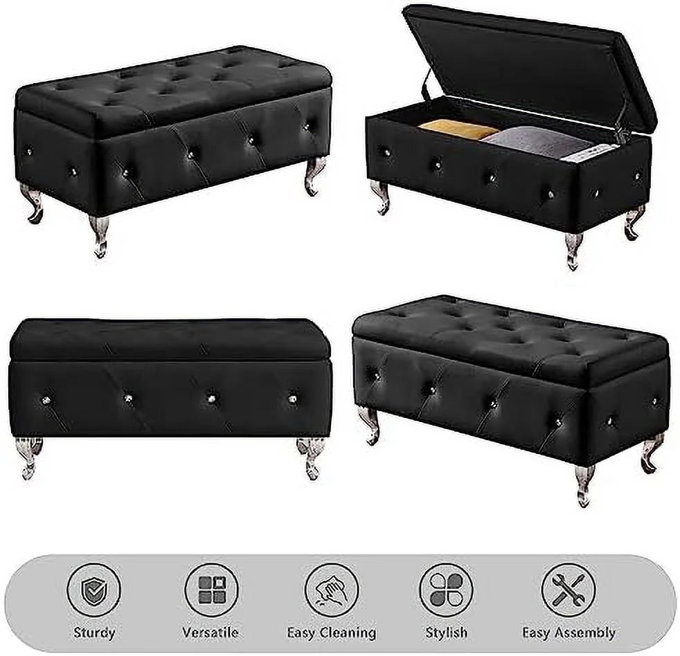 Grey Velvet Ottoman Bench with Metal Legs H997397