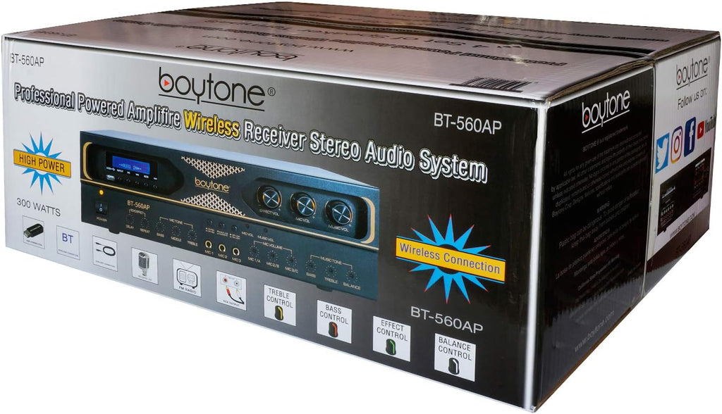 4-Channel Wireless Bluetooth Stereo Power Amplifier with Radio, USB, RCA, Microphone Input L60524