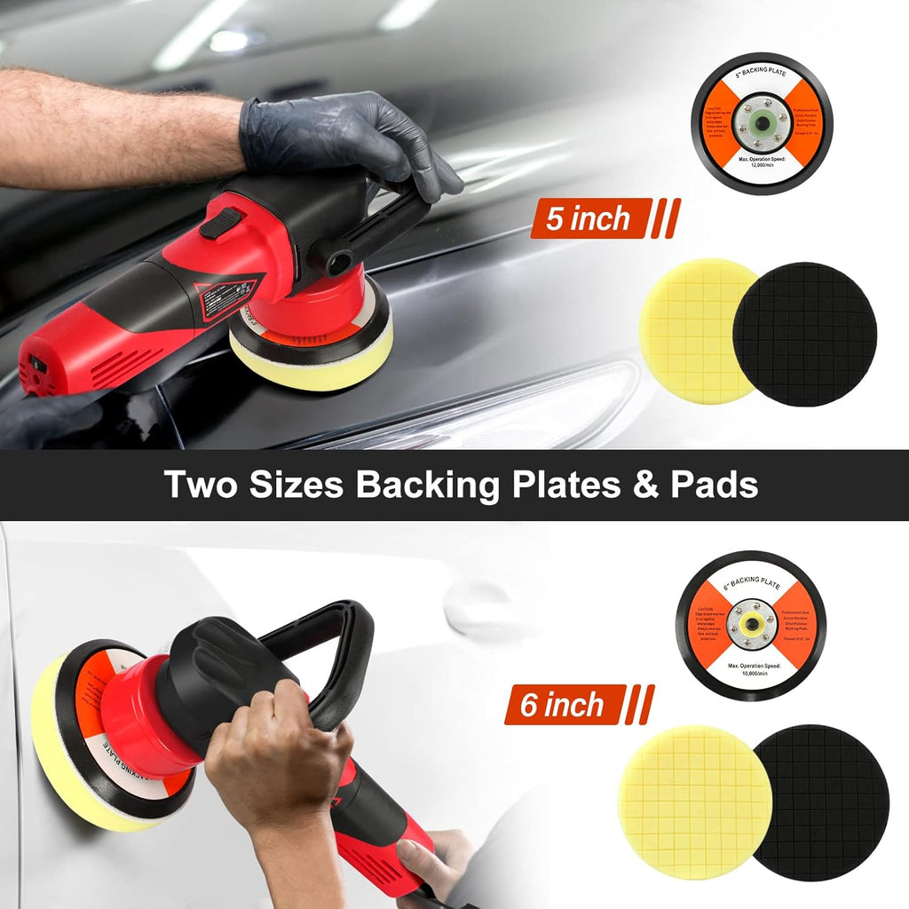 5/6 Dual Action Polisher with 6 Variable Speed, 5” & 6” Foam Pads 4pcs B1637
