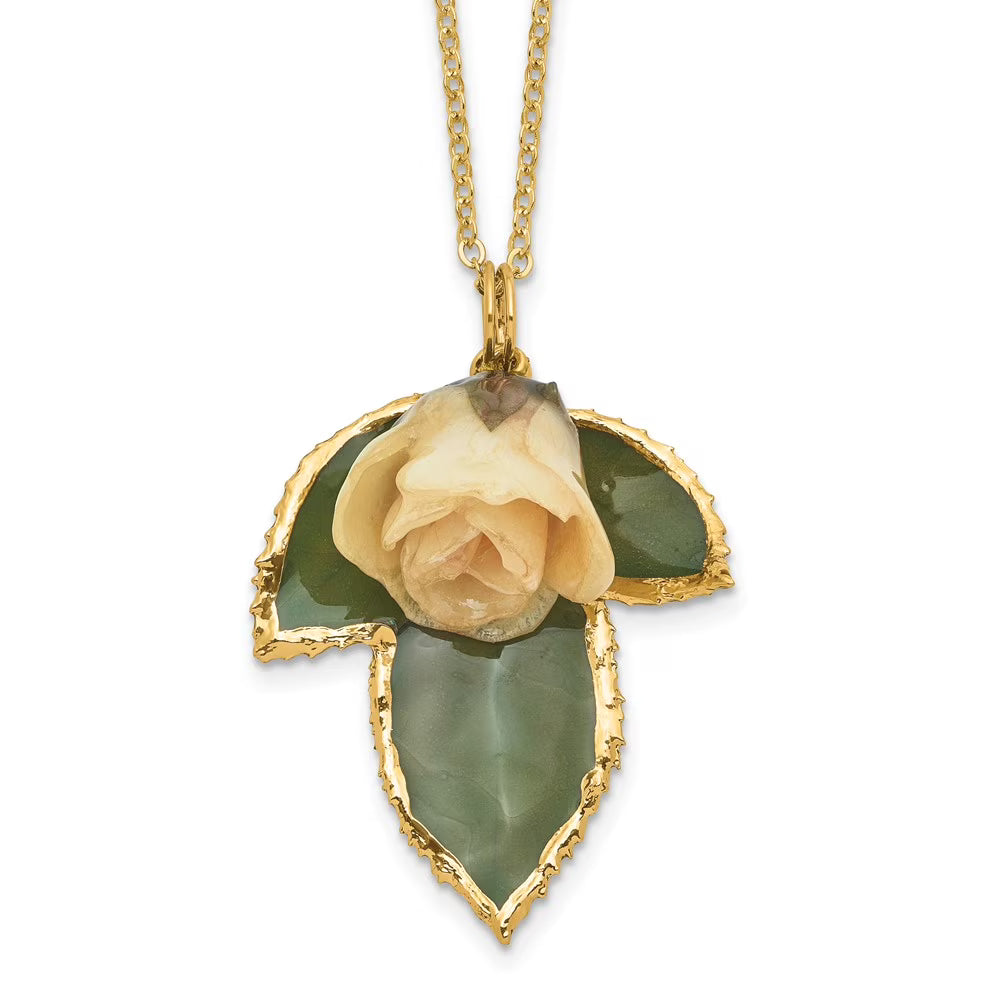 24K Gold-trim Lacquer Dipped Leaf 20 inch Necklace Y516192