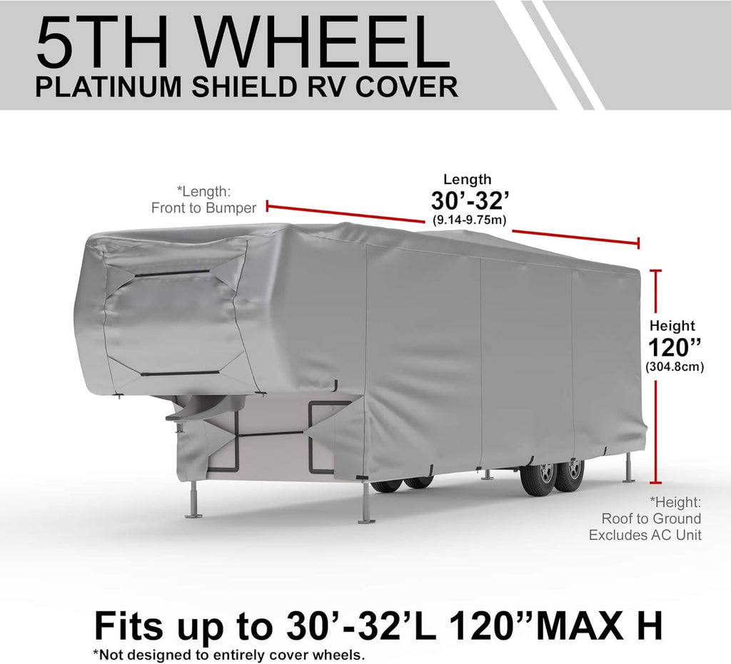 Weatherproof RV Cover for 5th Wheel RV 30' - 32' Long with Fleece Lining W359591