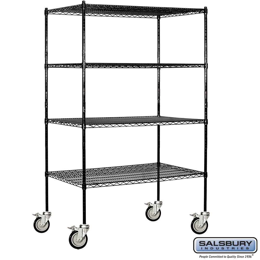 Wire 4 Shelf Shelving Unit Mobile Black E1294