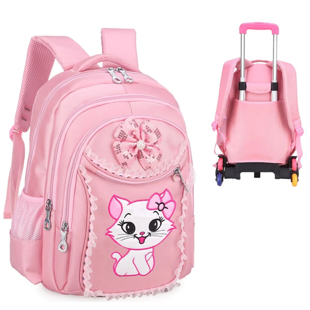 Pink Kids Rolling Backpack with Cartoon Cat S855715