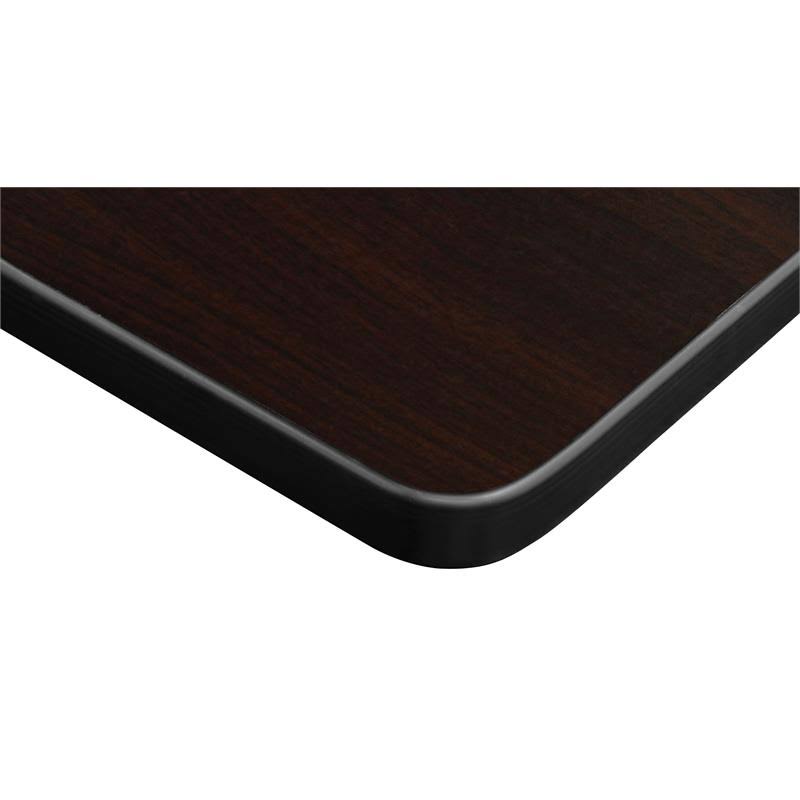 42x22 Square Breakroom Table Mocha Walnut 4 Stack Chairs Blue D20685