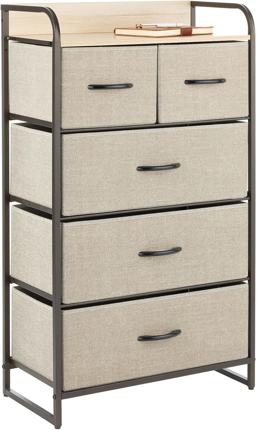 Tall Dresser Storage Chest with 5 Removable Drawers Tan Bronze G921