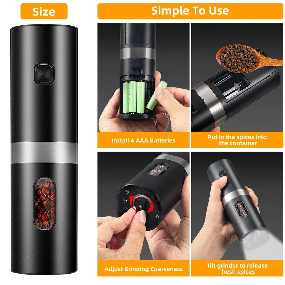 Electric Black Salt & Pepper Grinder USB Mill X482720
