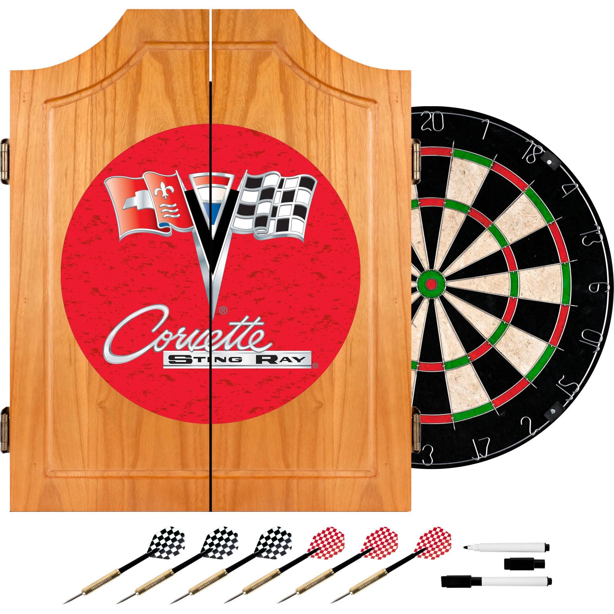 Red Dart Cabinet with Darts and Board P4751
