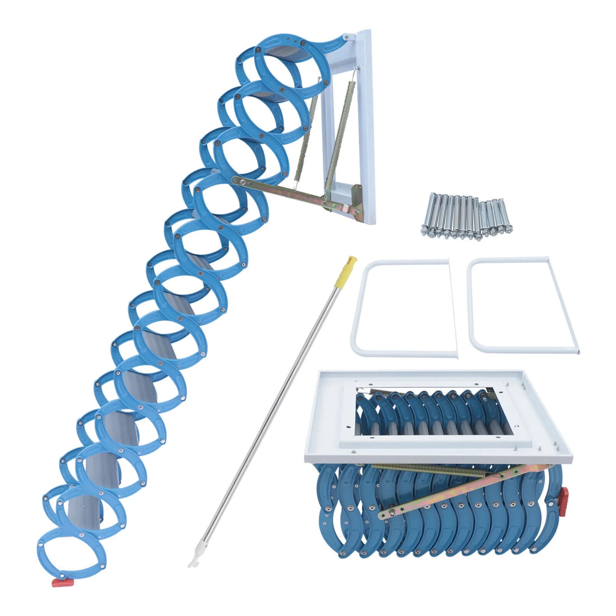 Telescopic Pulldown Attic Ladder with Armrests, 12-Steps Wall-Mounted Retractable Folding Stairs V48436