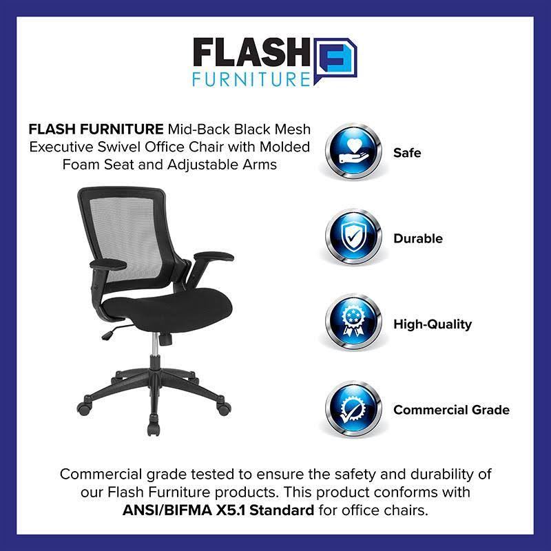 Black Mesh Executive Swivel Office Chair with Molded Foam Seat and Adjustable Arms S728