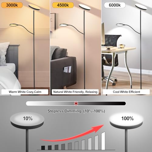 36W 3000LM LED Tall Floor Lamp with Dimmable Reading Light V1135