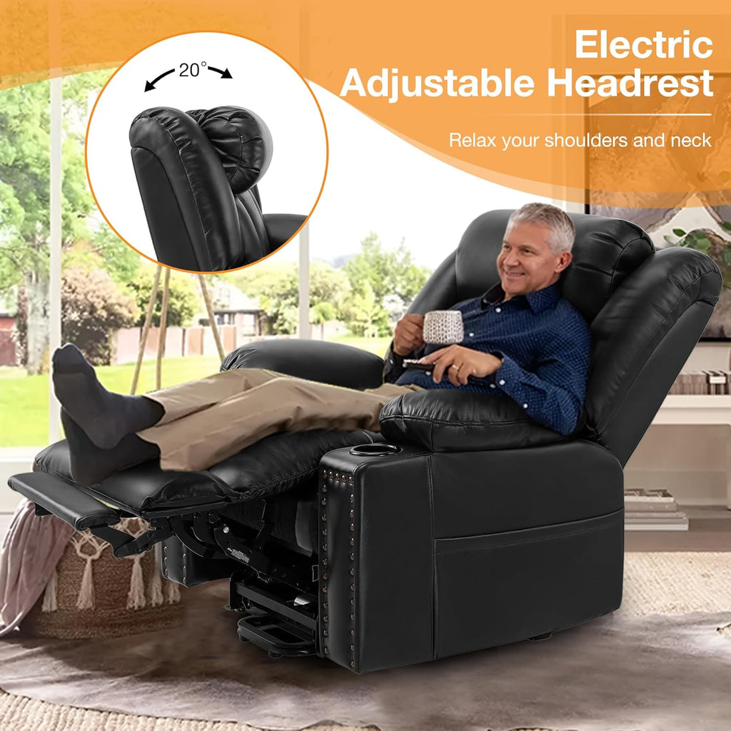 Black Large Power Lift Recliner Chair with Heat and Massage A25485