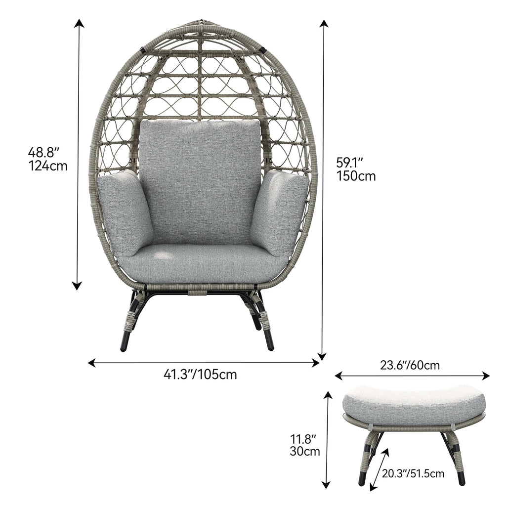 Gray Wicker Egg Chair with Ottoman E674