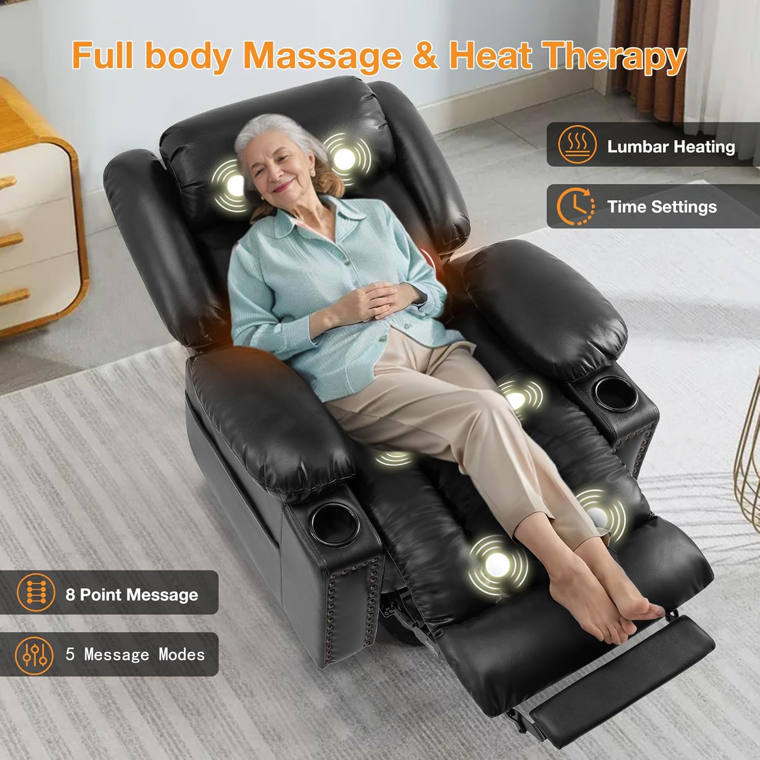 Black Large Power Lift Recliner Chair with Heat and Massage A25485