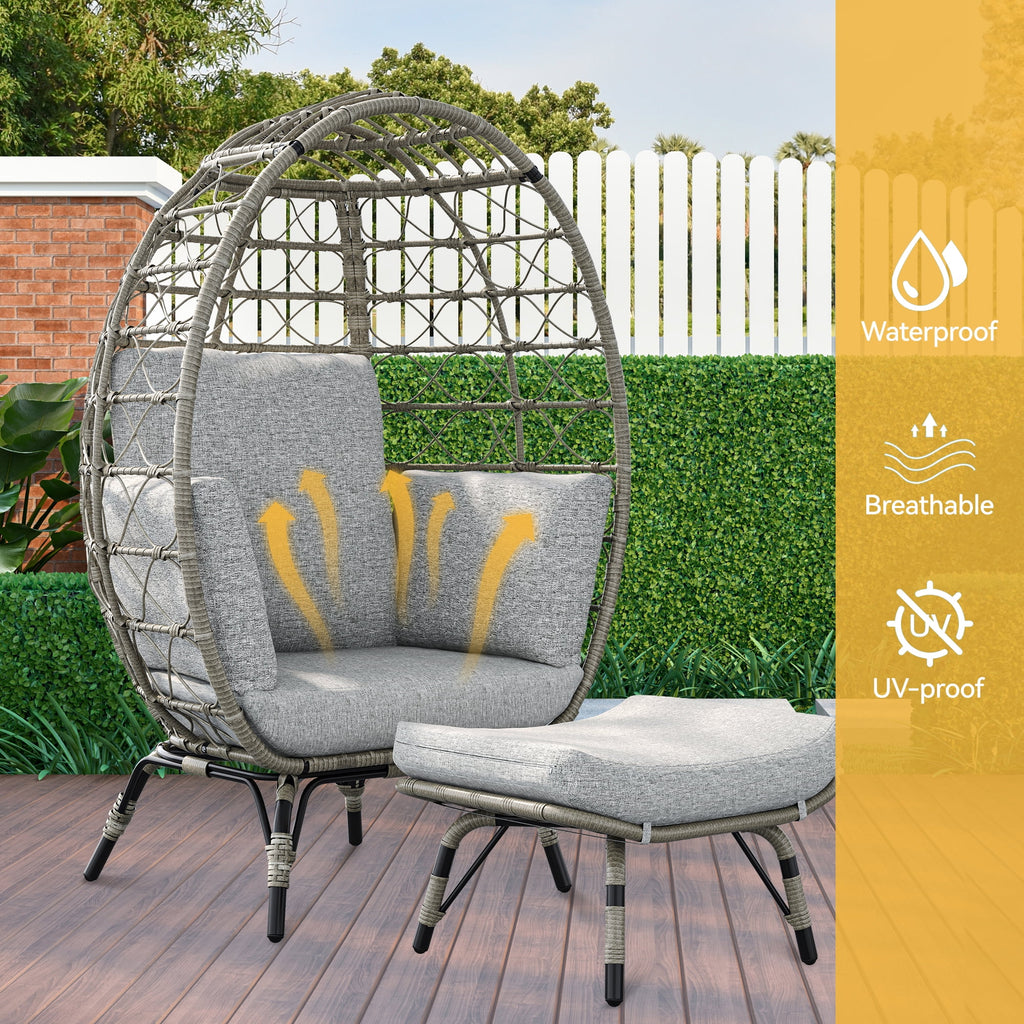 Gray Wicker Egg Chair with Ottoman E674
