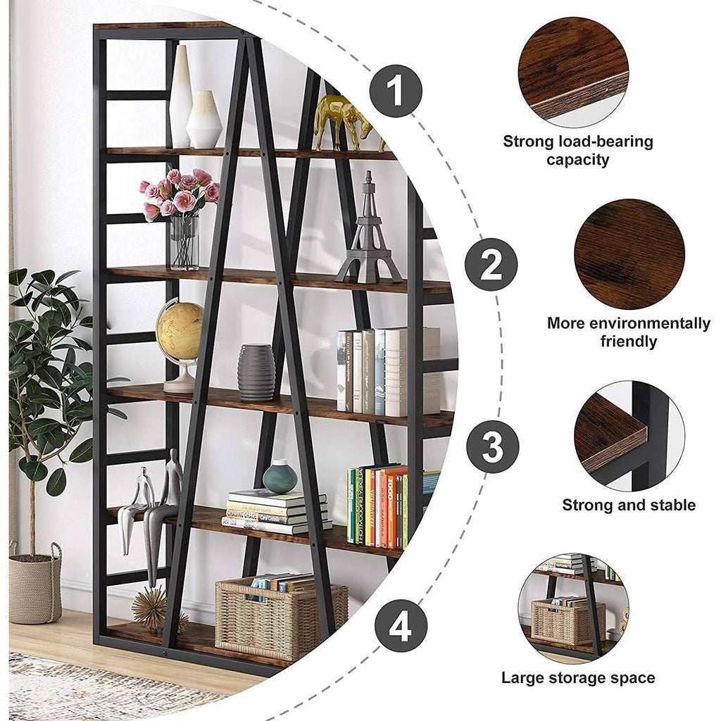 Rustic Brown 6 Tier Industrial Bookshelf R17991