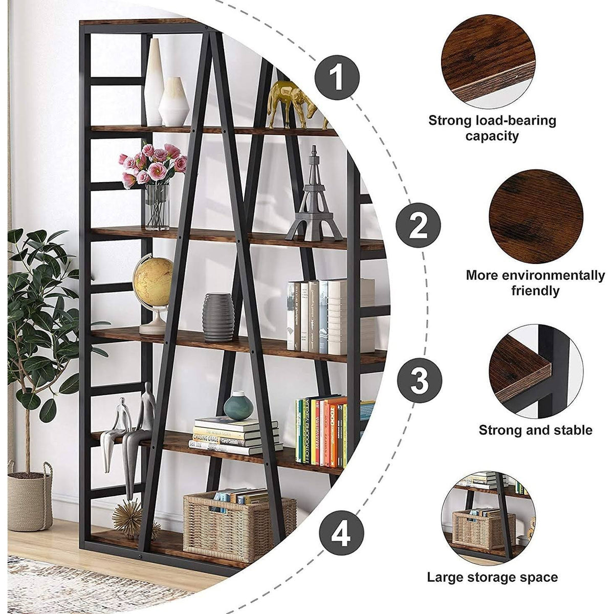Rustic Brown 6 Tier Industrial Bookshelf R17991