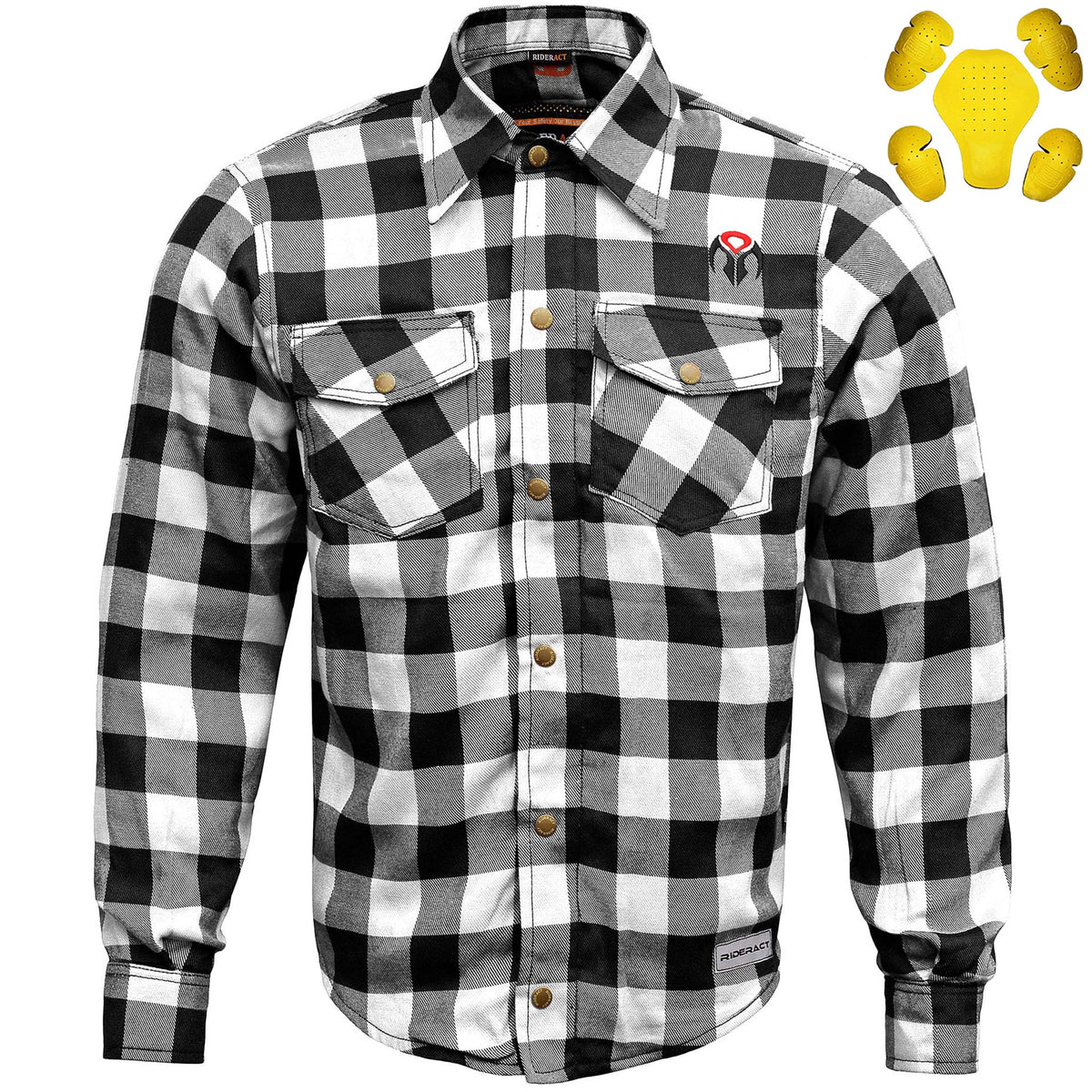 Black & White Reinforced Flannel Motorcycle Shirt D9199