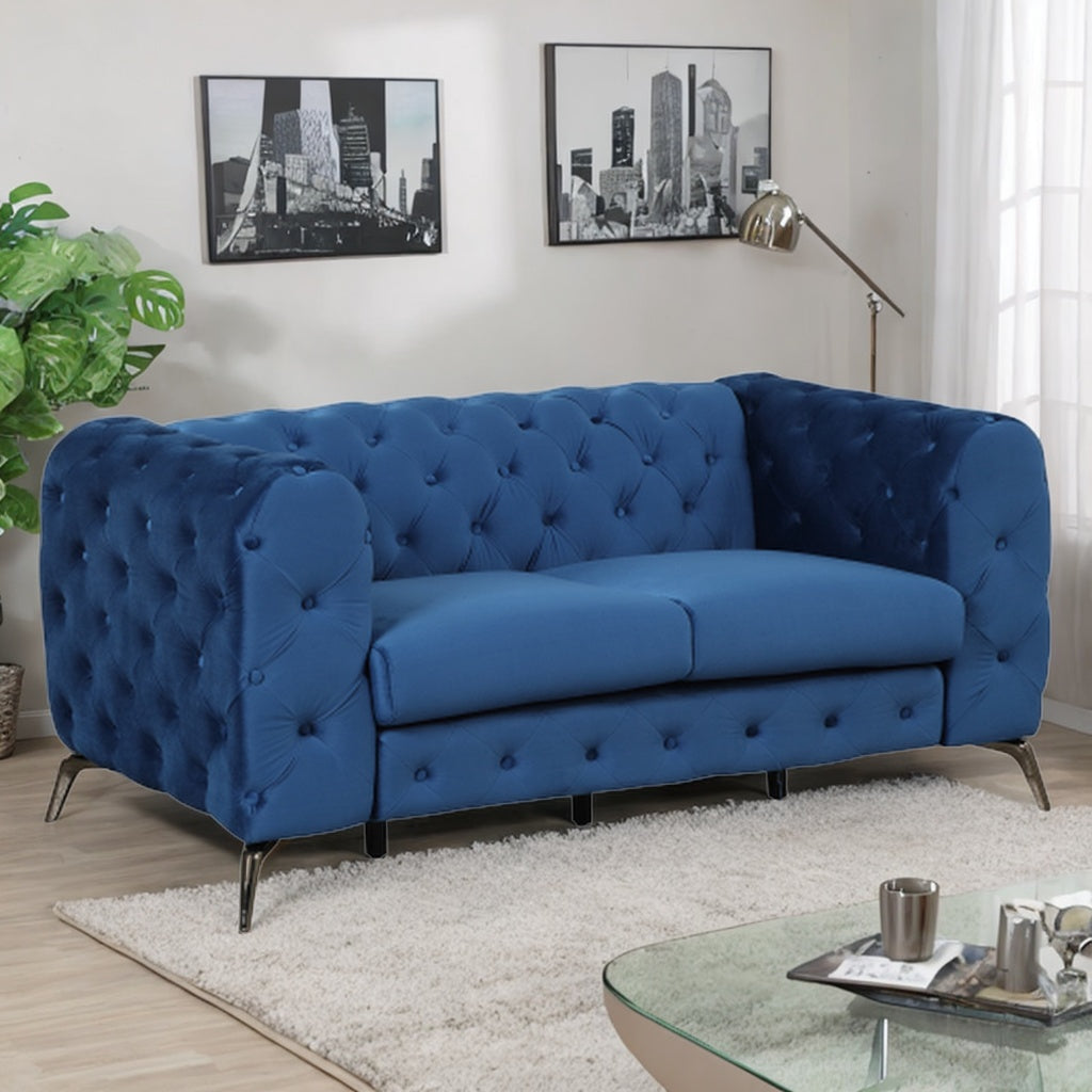 Blue Velvet 2-Person Button Tufted Loveseat Sofa F209514