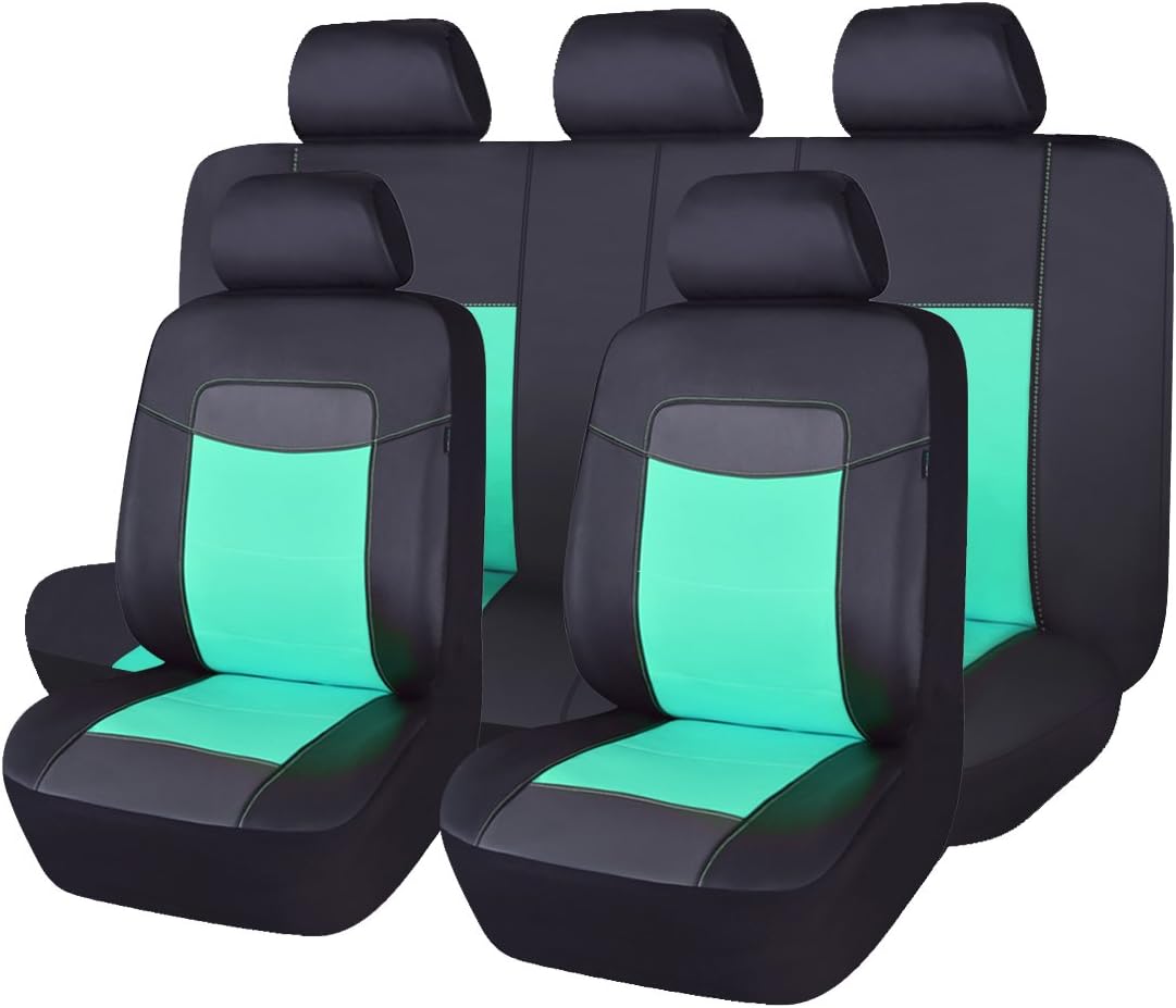 Black Leather Car Seat Covers Full Set Pack of 2 M928262