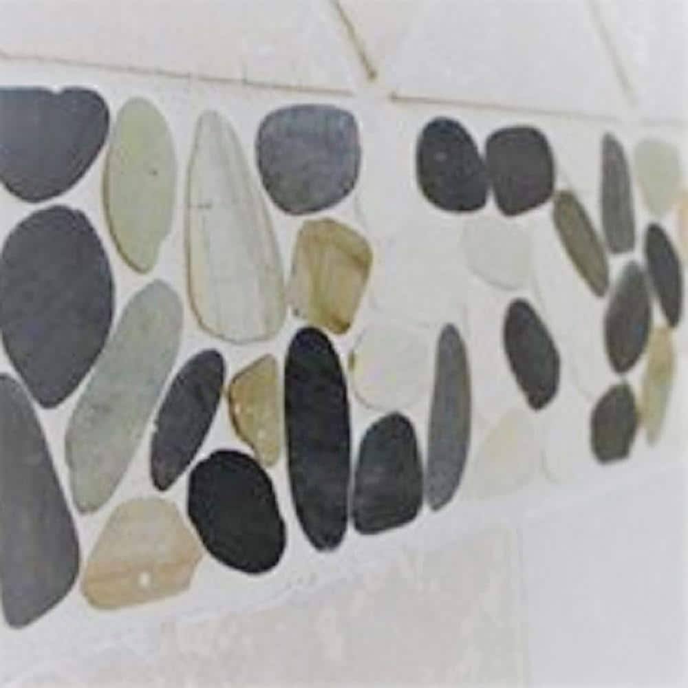 White, Grey and Tan Honed Sliced Pebble Floor and Wall Tile (5.0 Sq. ft. / case) M67123