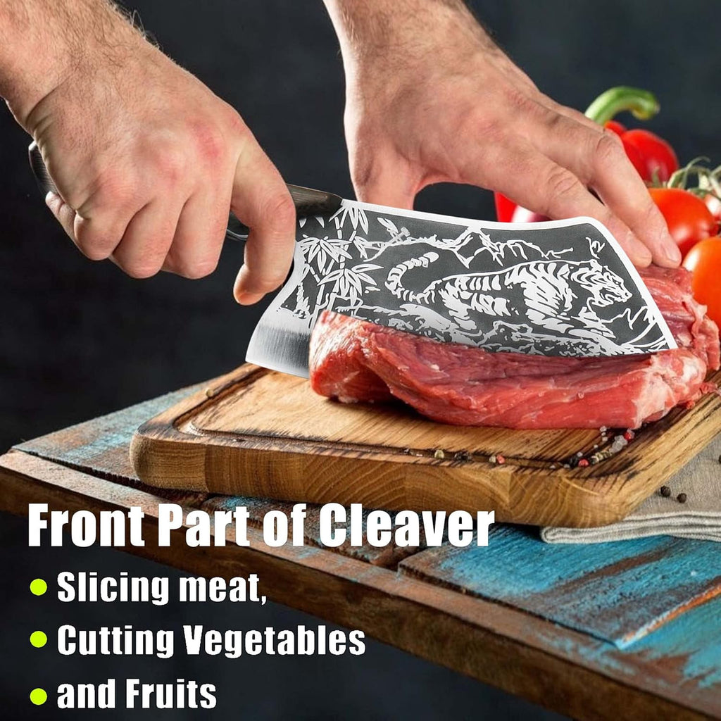 High Carbon Steel Full Tang Meat Cleaver with Solid Wooden Handle B958946