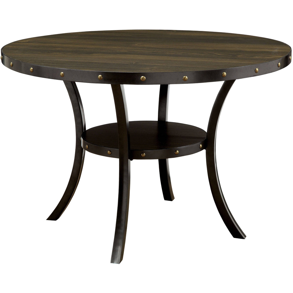 Walnut-Finished Wood/Veneer 48-Inch Round Industrial Dining Table X902652