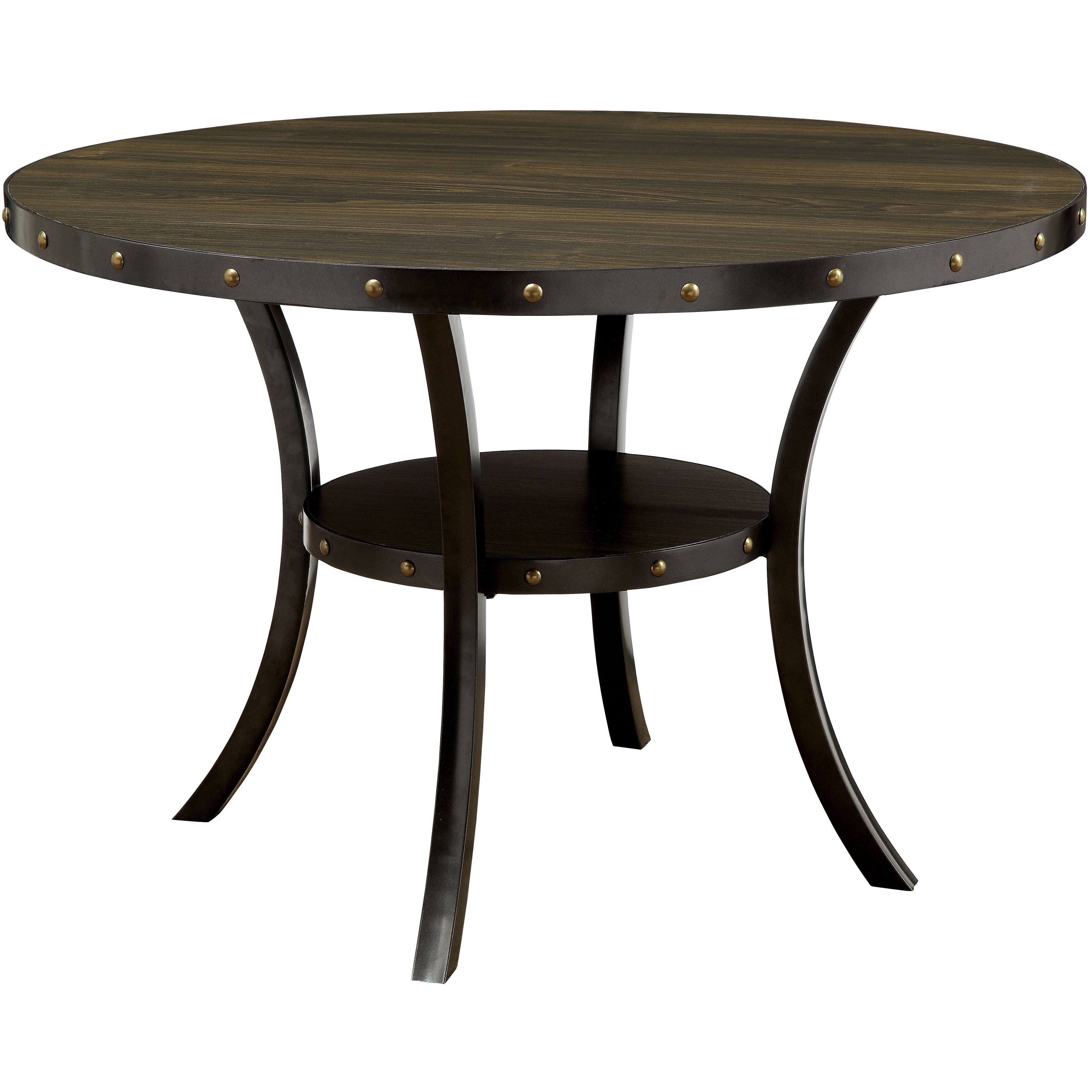 Walnut-Finished Wood/Veneer 48-Inch Round Industrial Dining Table X902652