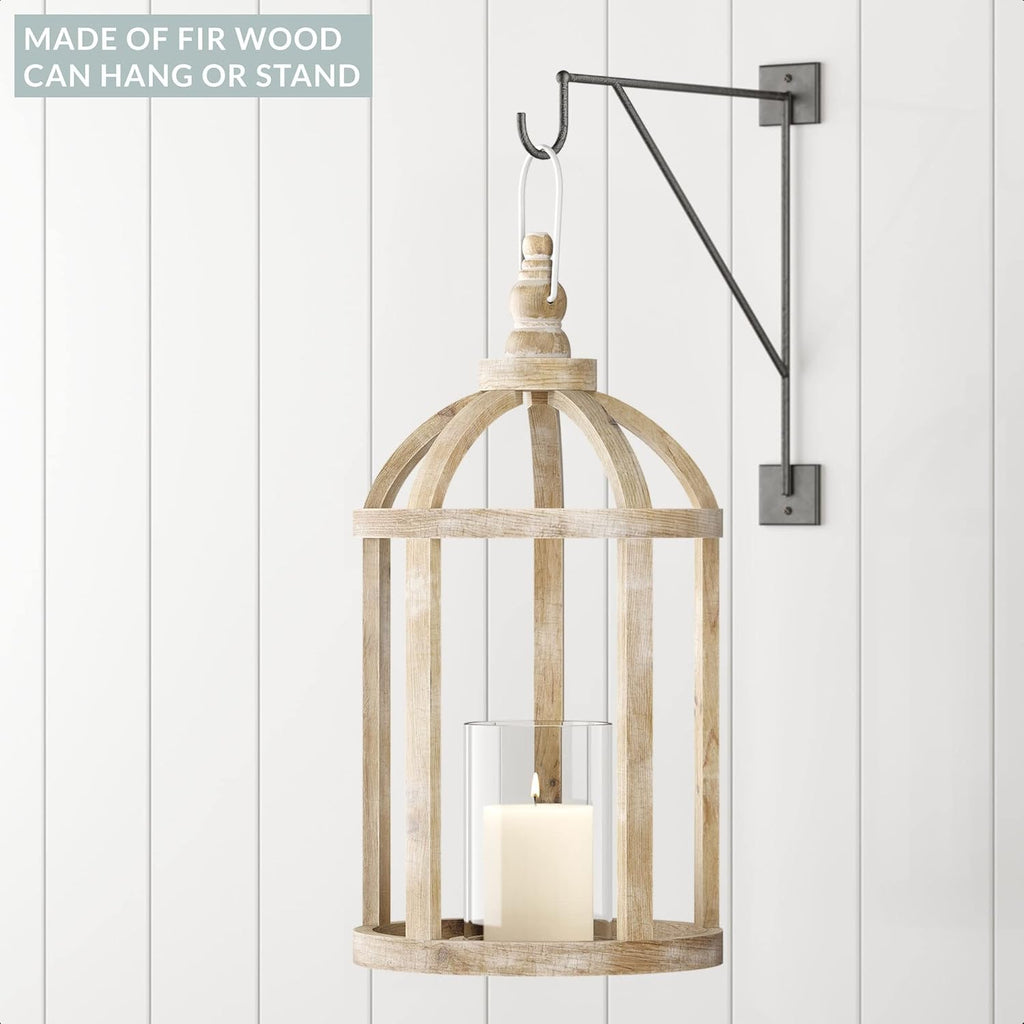 Large Whitewash Wooden Lantern Candle Holder A7042