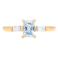 Emerald Cut Blue Topaz 18k Yellow Gold Three-Stone Ring Size 3.5 C686