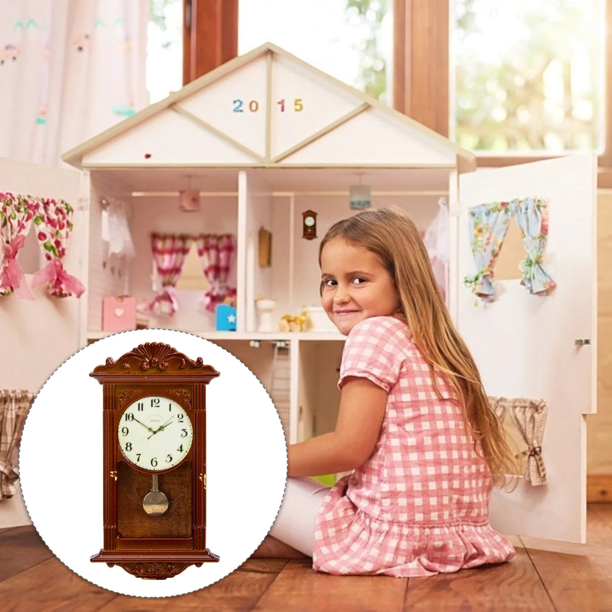 Metal Dollhouse Hanging Clock Toy Doll Furniture D4711