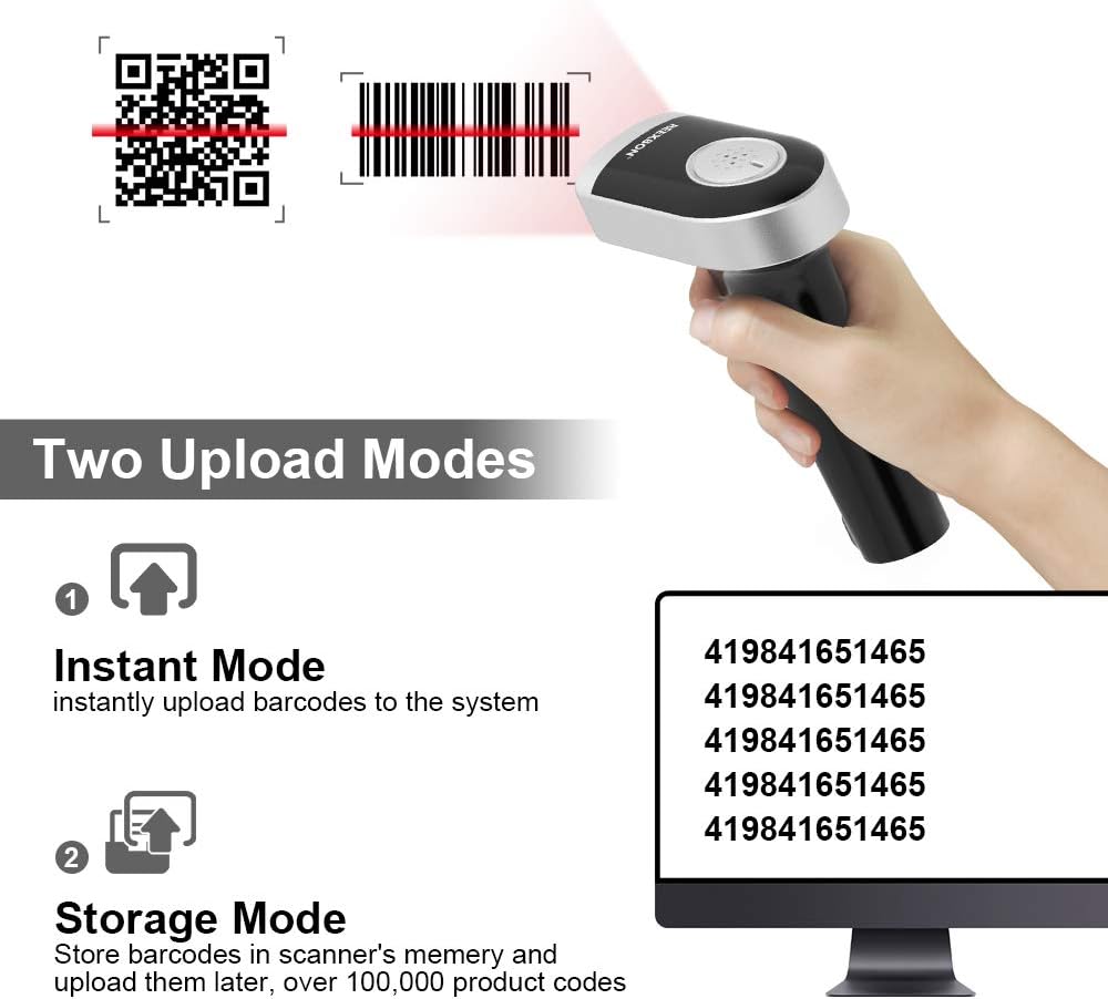 Wireless and Wired Handheld Barcode Scanner with Stand, Pack of 2 B74405