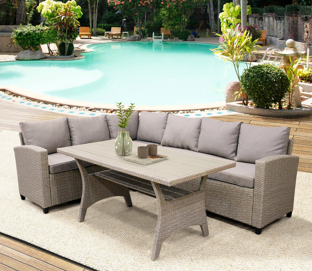 PE Rattan Wicker Sectional Sofa Set with Table W54887