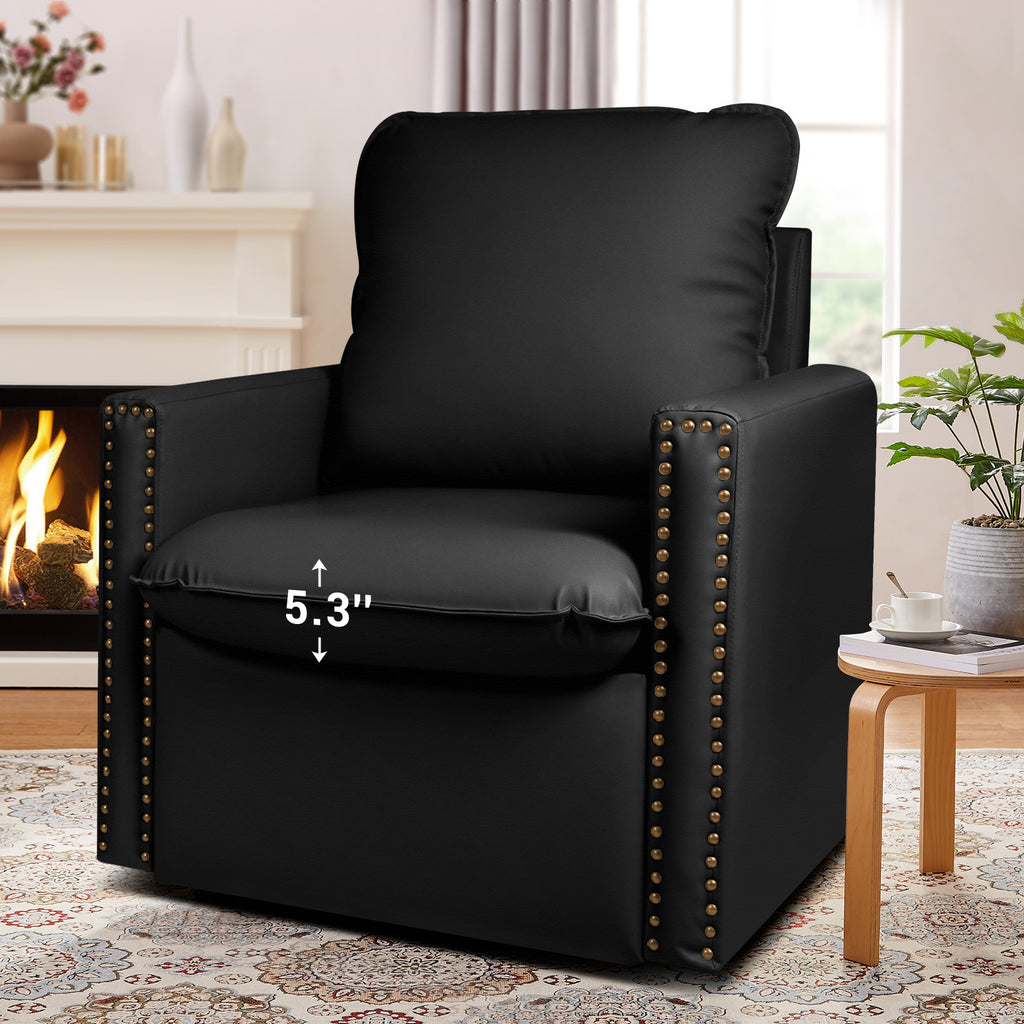 Black Faux Leather Swivel Accent Chair I813187