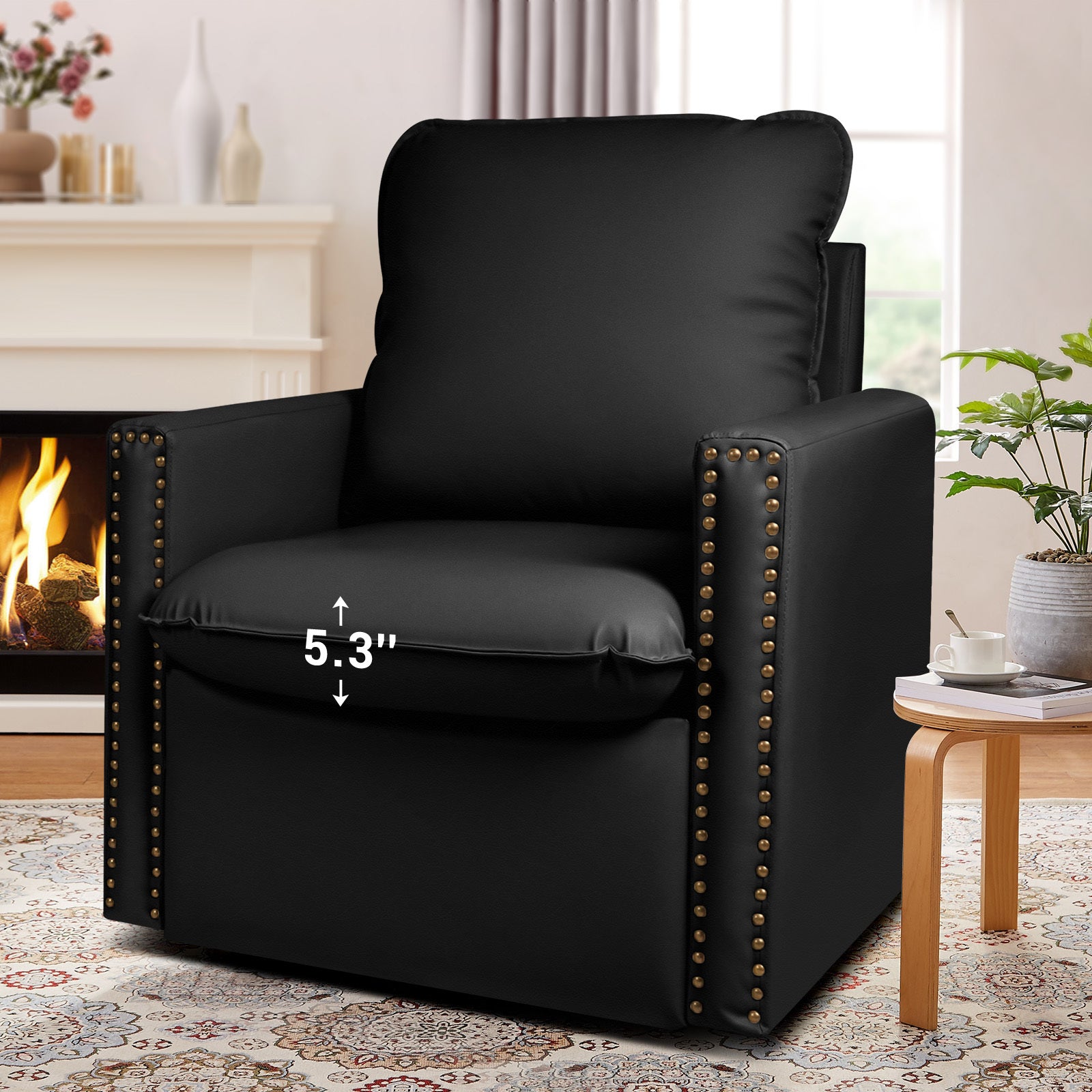 Black Faux Leather Swivel Accent Chair I813187