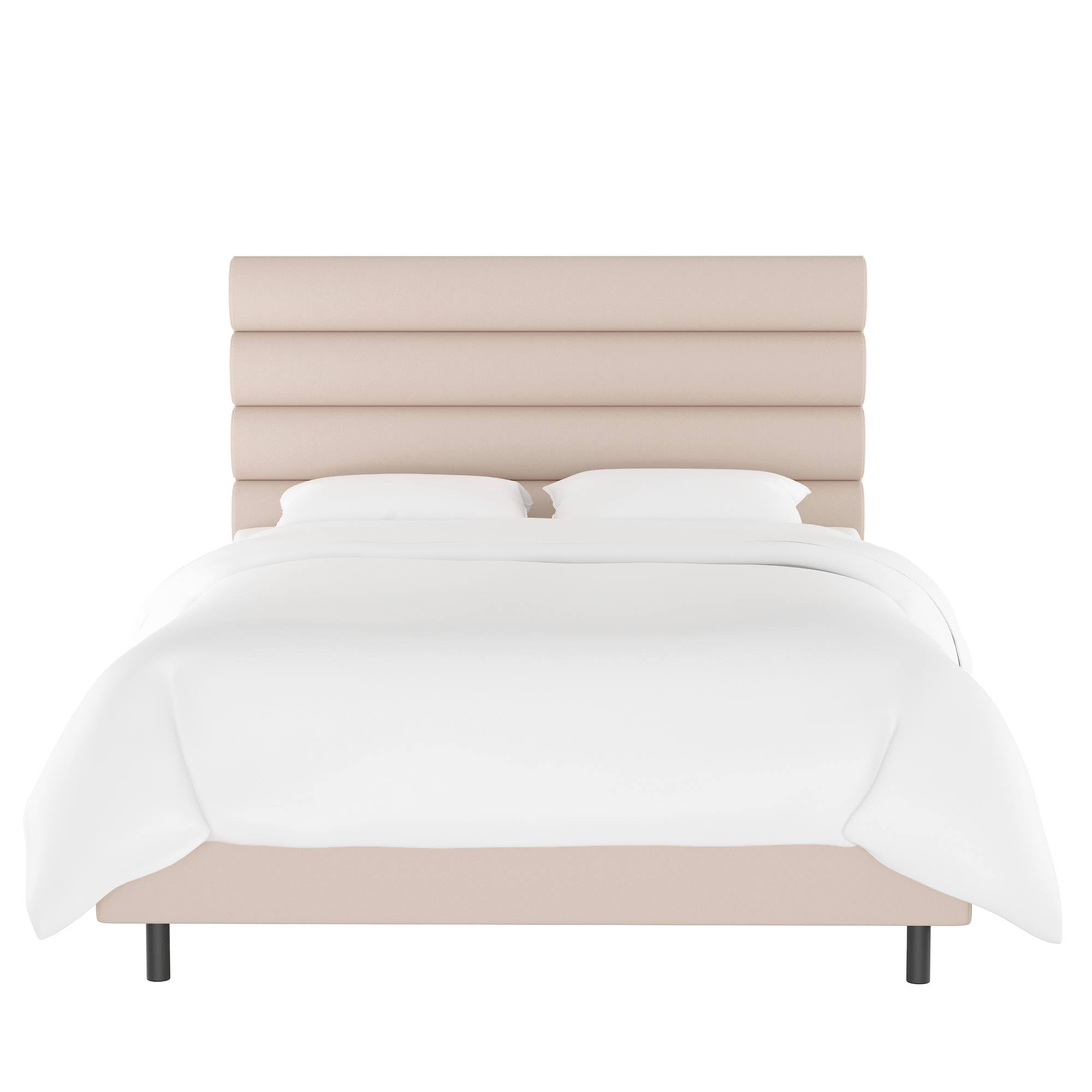 Full Velvet Ivory Bed P6079